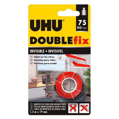 Cinta adhesiva Uhu doble cara-transparente interior y exterior - Ancho 19 mm x largo 1,5 m