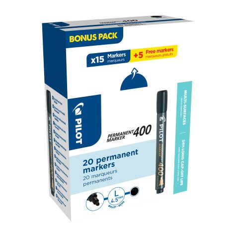 Pilot 400 Permanent Marker Fine Chisel Black Pack of 20