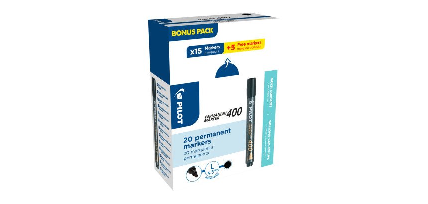 Pilot 400 Permanent Marker Fine Chisel Black Pack of 20