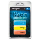 Pack de 3 clés USB 2.0 Intégral INFD16GBNEONBLYLOR bleue / jaune / orange 16 Go