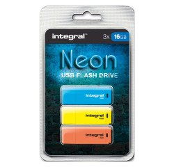 Pack met 3 flashdrives USB 16 GB blauw - geel - oranje INFD16GBNEONBLYLOR