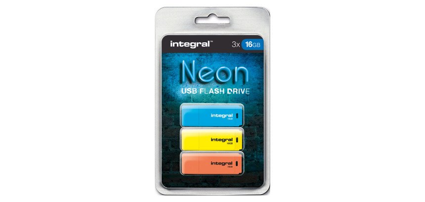 Pack de 3 clés USB 2.0 Intégral INFD16GBNEONBLYLOR bleue / jaune / orange 16 Go