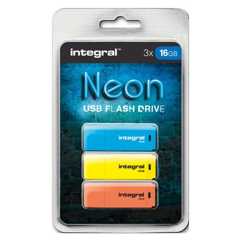 Intégral pack de 3 clés USB Néon 16 Go Usb 2.0 (USB-A) couleur assortie