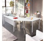 Bureau droit plateau en verre aigue-marine L 160 x P 80 cm, piétement métal droit - Next