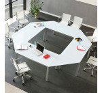 Bureau droit plateau en verre blanc L 140 x P 80 cm, piétement métal droit - Next