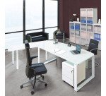 Bureau manager droit L.180 x H.74 cm blanc piètement métal - Next