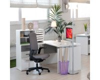 Scrivania lineare con angolare e cassettiera 3 cassetti integrati bianco struttura bianca posizionabile a destra o sinistra