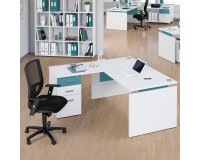 Scrivania lineare con angolare e cassettiera 3 cassetti integrati bianco struttura bianca posizionabile a destra o sinistra