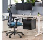 Chaise de bureau ERGO MOOV' - Tissu et maille - Dossier haut avec soutien lombaire - Appui-tête - Accoudoirs - Mécanisme synchrone avec réglage profondeur d'assise