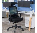 Chaise de bureau ERGO MOOV' - Tissu et maille - Dossier haut avec soutien lombaire - Appui-tête - Accoudoirs - Mécanisme synchrone avec réglage profondeur d'assise
