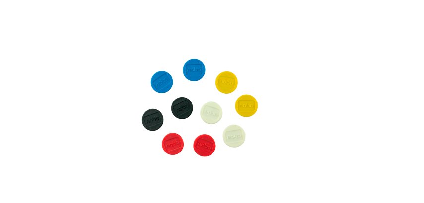 Aimants colorés Ø 24 mm pour tableaux blancs magnétiques Nobo – Lot de 10