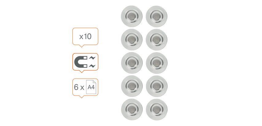 Aimants transparents Ø 32 mm Nobo pour tableaux blancs en verre RARE EARTH - Lot de 10