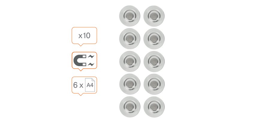 Aimants transparents Ø 32 mm Nobo pour tableaux blancs en verre RARE EARTH - Lot de 10
