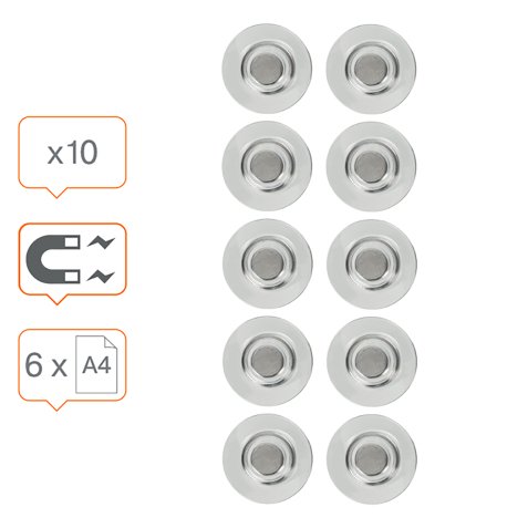 Aimants transparents Ø 32 mm Nobo pour tableaux blancs en verre RARE EARTH - Lot de 10