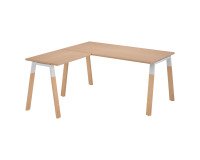 Scrivania ad angolo ecla l200xp200 con gambe bianche e rovere chiaro