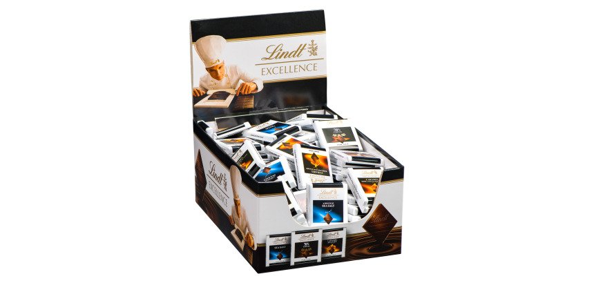 Carrés chocolat noir Excellence Lindt - Boîte distributrice de 1 kg - 100 pièces