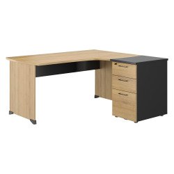 Bureau d'angle L 160 cm avec retour sur caisson hauteur de bureau 3 tiroirs Quarta Plus