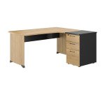 Bureau d'angle L 160 x P 150 cm avec retour sur caisson hauteur de bureau 3 tiroirs Quarta Plus