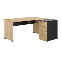 Bureau d'angle L 160 x P 150 cm avec retour sur caisson hauteur de bureau 3 tiroirs Quarta Plus