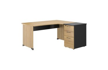 Set scrivania compact 160 cm  a sinistra ontano + cassettiera 3 cassetti Quarta Plus