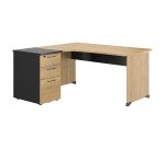 Bureau d'angle L 160 x P 150 cm avec retour sur caisson hauteur de bureau 3 tiroirs Quarta Plus