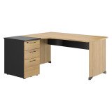 Bureau d'angle L 160 x P 150 cm avec retour sur caisson hauteur de bureau 3 tiroirs Quarta Plus