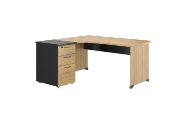 Bureau d'angle L 160 x P 150 cm avec retour sur caisson hauteur de bureau 3 tiroirs Quarta Plus
