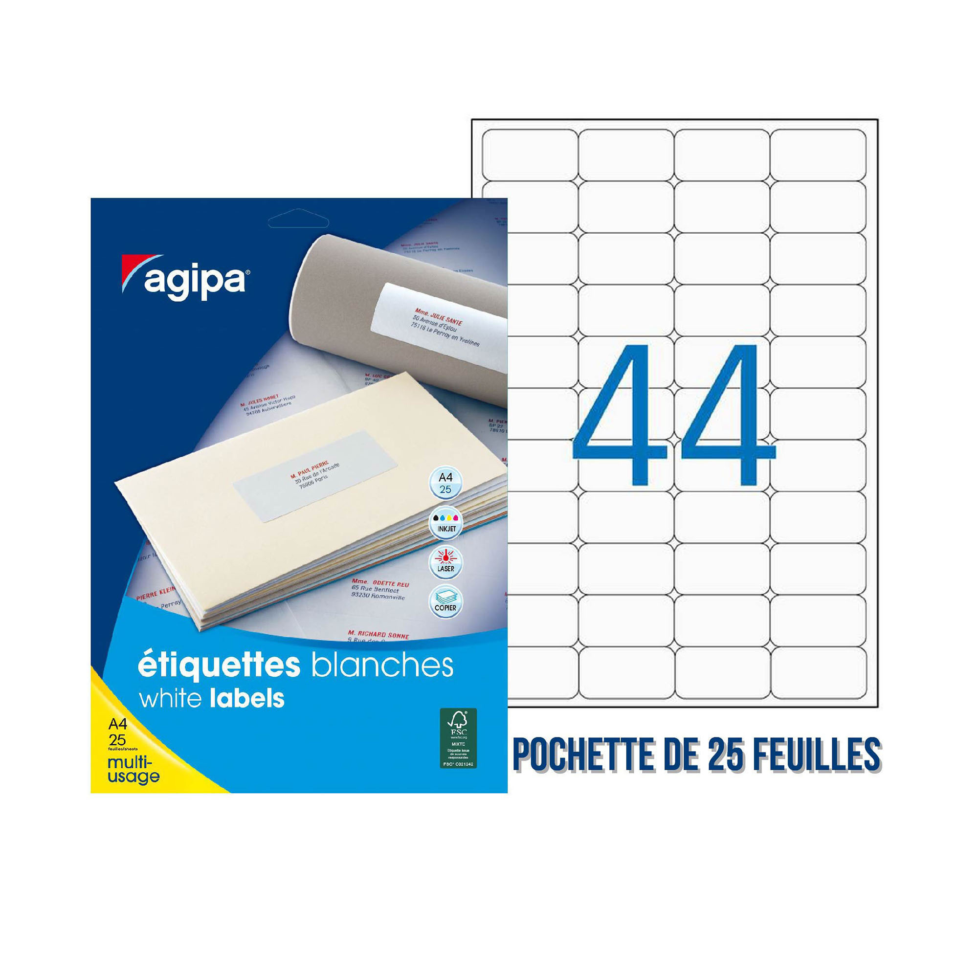 Etiquettes adhésives 50 x 25 mm AGIPA 119603 Lot de 1100