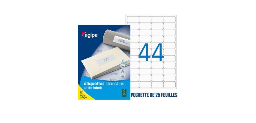 Selbstklebendes Etikett Agipa 119603 weiß 50 x 25 mm vielseitig - Packung mit 1100 Stück