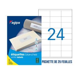 Etiquette adhésive Agipa 119655 blanche 70 x 35 mm multi-usage - Pochette de 600