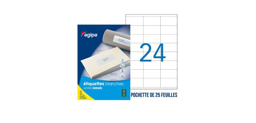 Selbstklebendes Etikett Agipa 119655 weiß 70 x 35 mm vielseitig - Pack mit 600 Stück