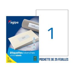 Etiquette adhésive Agipa 119643 blanche 210 x 297 mm multi-usage - Pochette de 25
