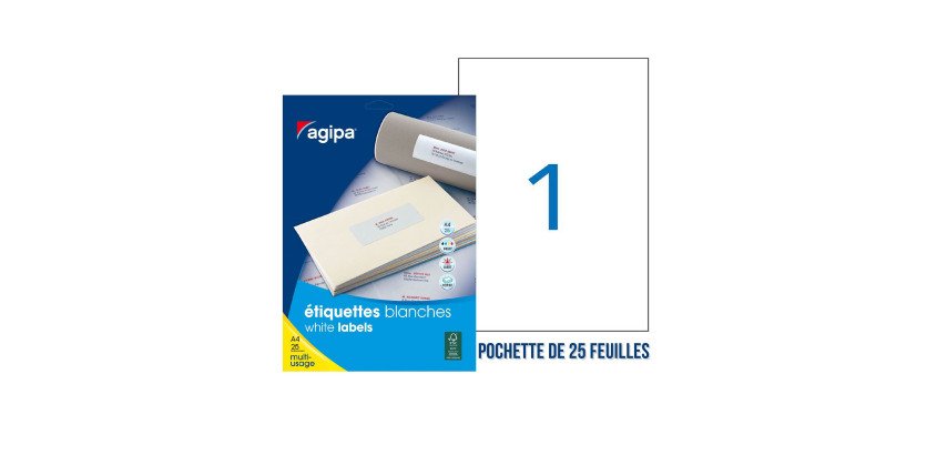 Etiquette adhésive Agipa 119643 blanche 210 x 297 mm multi-usage - Pochette de 25