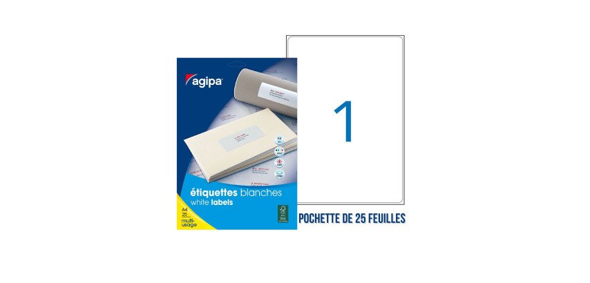 Selbstklebendes Etikett Agipa 119620 weiß 199,6 x 289,1 mm vielseitig - Packung mit 25 Stück