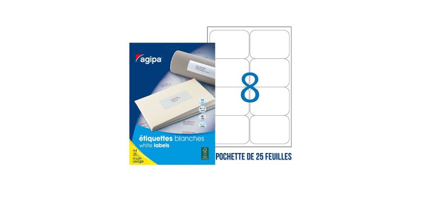 Etiquette adhésive Agipa 119610 blanche 99,1 x 67,7 mm multi-usage - Pochette de 200