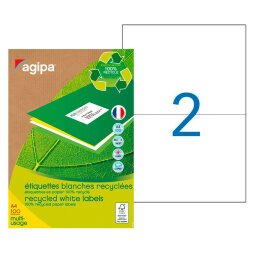 Etiquette adresse recyclée 210 x 148,5 mm Agipa 101194 blanches multi-usage - Boîte de 200