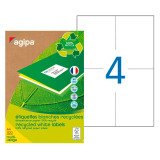 Etiquette adresse recyclée 105 x 148,5 mm Agipa 101193 blanche multi-usage - Boîte de 400