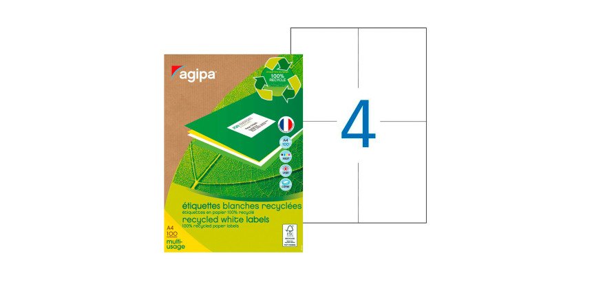 Etiquette adresse recyclée 105 x 148,5 mm Agipa 101193 blanche multi-usage - Boîte de 400