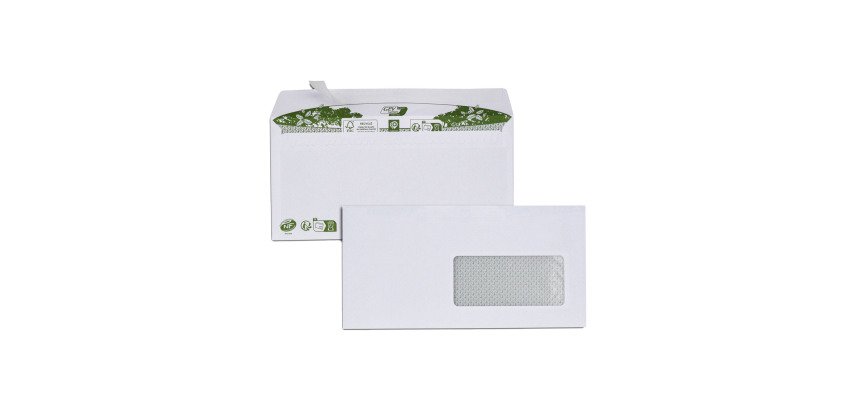 Enveloppe recyclée - 110 x 220 mm 80 g - Fenêtre 45 x 100 - Fermeture patte autocollante avec bande de protection - GPV ERAPURE - Boîte de 200 + 1 boîte OFFERTE