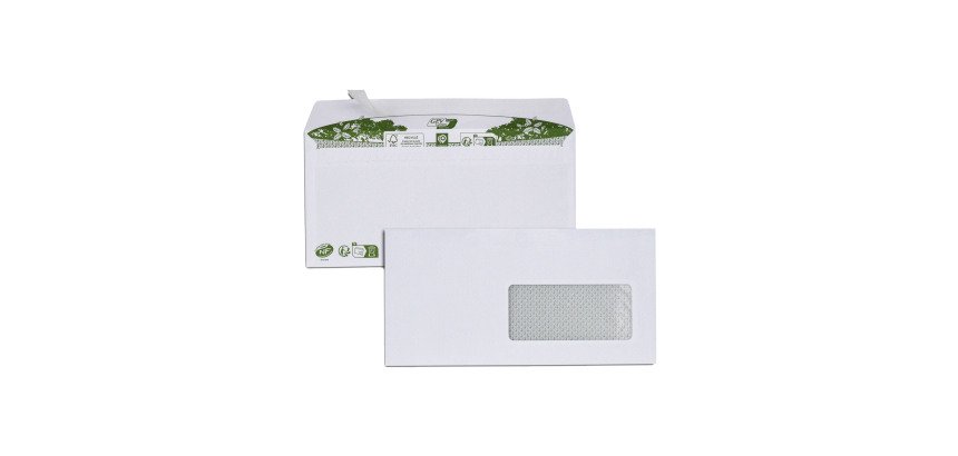 Enveloppe recyclée 110 x 220 mm ERA PURE GPV 80 g avec fenêtre 45 x 100 blanche - Boîte de 200