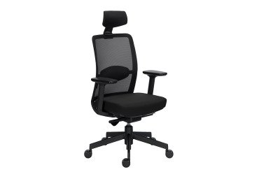 Chaise de bureau ERGO MOOV' - Tissu et maille - Dossier haut avec soutien lombaire - Appui-tête - Accoudoirs - Mécanisme synchrone avec réglage profondeur d'assise
