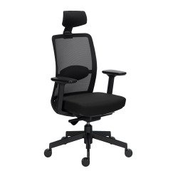 Chaise de bureau ERGO MOOV' - Tissu et maille - Dossier haut avec soutien lombaire - Appui-tête - Accoudoirs - Mécanisme synchrone avec réglage profondeur d'assise