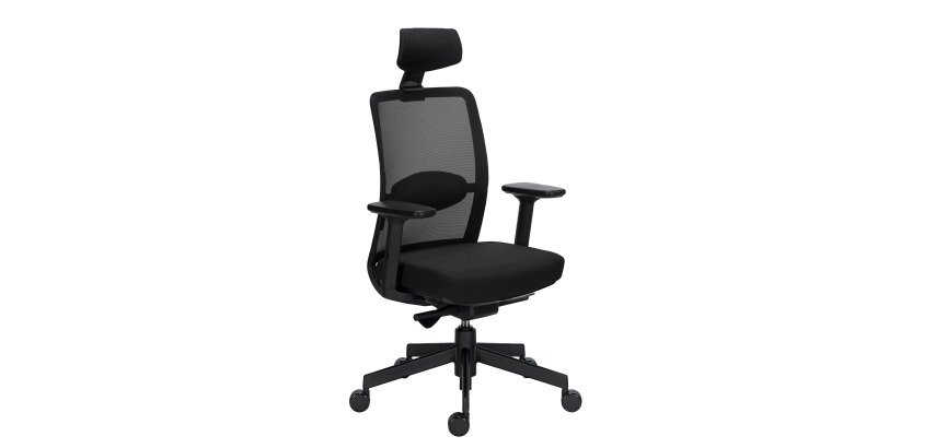Chaise de bureau ERGO MOOV' tissu non feu, soutien lombaire rembourré, appui-tête, accoudoirs, mécanisme synchrone avec réglage profondeur d'assise