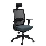 Chaise de bureau ERGO MOOV' tissu gris et maille, soutien lombaire rembourré, appui-tête, accoudoirs, mécanisme synchrone avec réglage profondeur d'assise