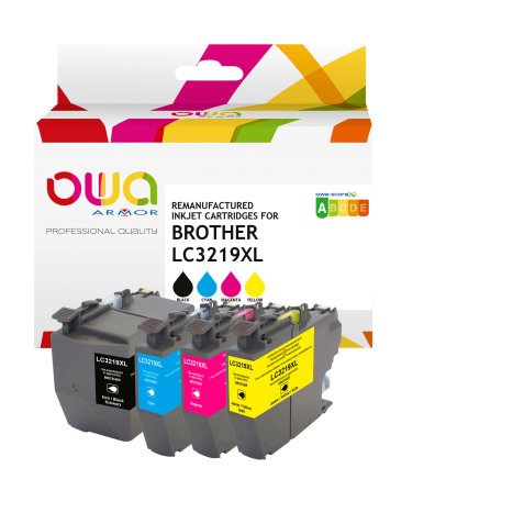 Pack 4 cartouches OWA noir et couleurs équivalent BROTHER LC3219XL pour imprimante jet d'encre