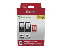 Canon PG-560 CL-561 Pack cartuchos originales negro + tricolor + papel foto 10x15 cm