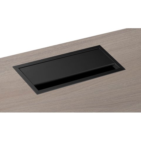 Tapa pasacables metálica Negra rectangular An. 24 x Fon 10 cm para mesa Ecla