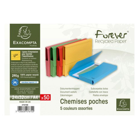 Pack de 50 Subcarpetas bolsa Forever® 290 g/m2 - 24 x 32 cm Surtidos