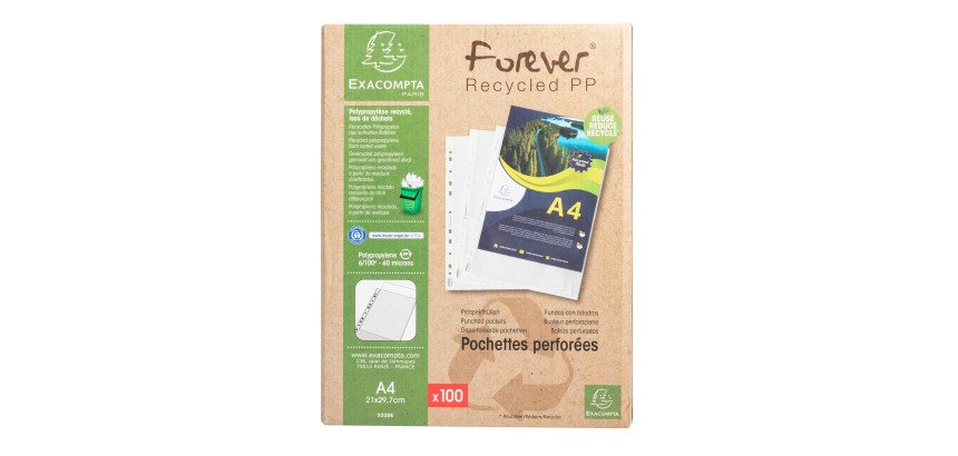 Fundas multitaladro polipropileno reciclado Forever® 6/100e Cristal - paquete de 100