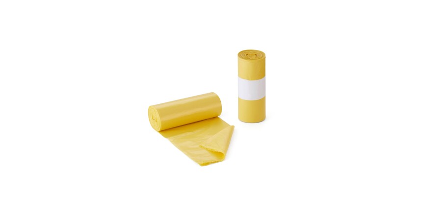 Rollo de 25 bolsas de basura 54 x 60 cm 20 micras amarilla